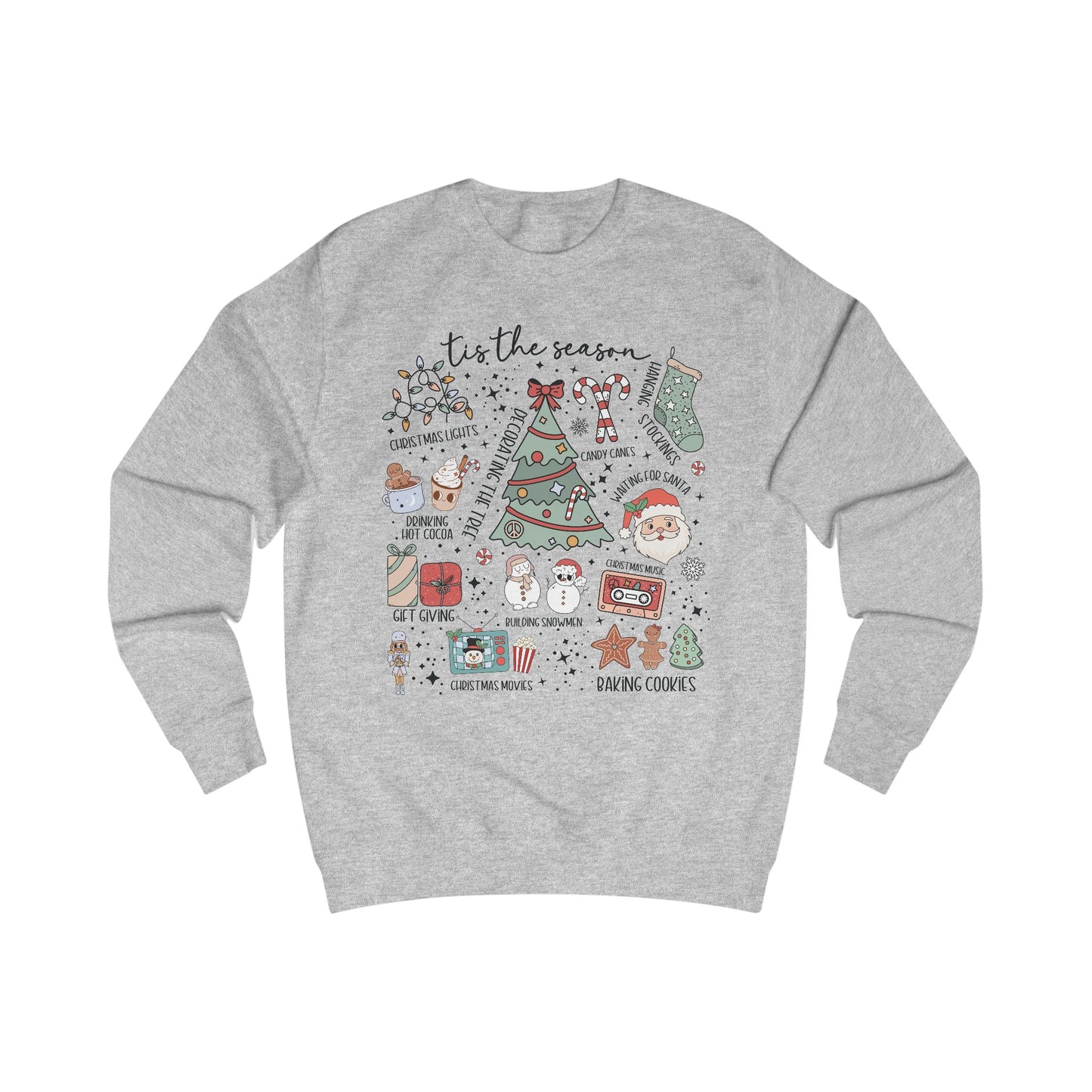 Cozy Holiday Doodle graphic Sweatshirt, Unisex Christmas Sweatshirt, Festive Gift, Seasonal Wear, Cute Winter Style