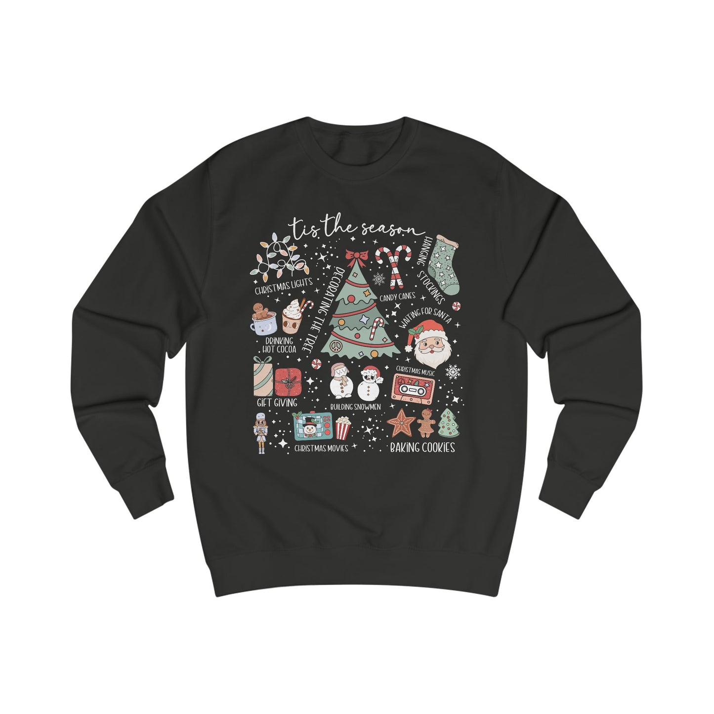Festive Holiday Christmas Doodle Graphic Sweatshirt, Cozy Christmas Sweater, Unisex Pullover, Seasonal Apparel, Gift for Him/Her, Merry and Bright