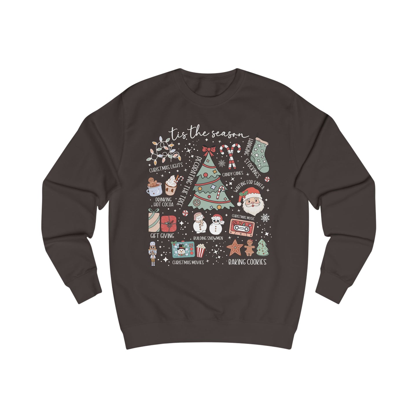 Festive Holiday Christmas Doodle Graphic Sweatshirt, Cozy Christmas Sweater, Unisex Pullover, Seasonal Apparel, Gift for Him/Her, Merry and Bright