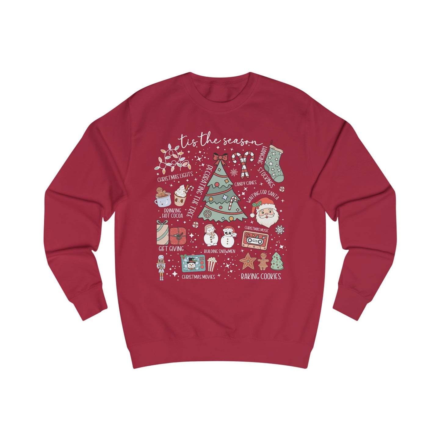 Festive Holiday Christmas Doodle Graphic Sweatshirt, Cozy Christmas Sweater, Unisex Pullover, Seasonal Apparel, Gift for Him/Her, Merry and Bright
