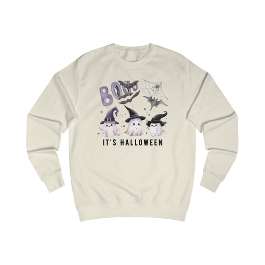 Spooky Halloween Unisex Sweatshirt, Cozy Fall Apparel, Ghostly Witch Design, Perfect for Halloween Party, Cute Kawaii Ghost Sweatshirt