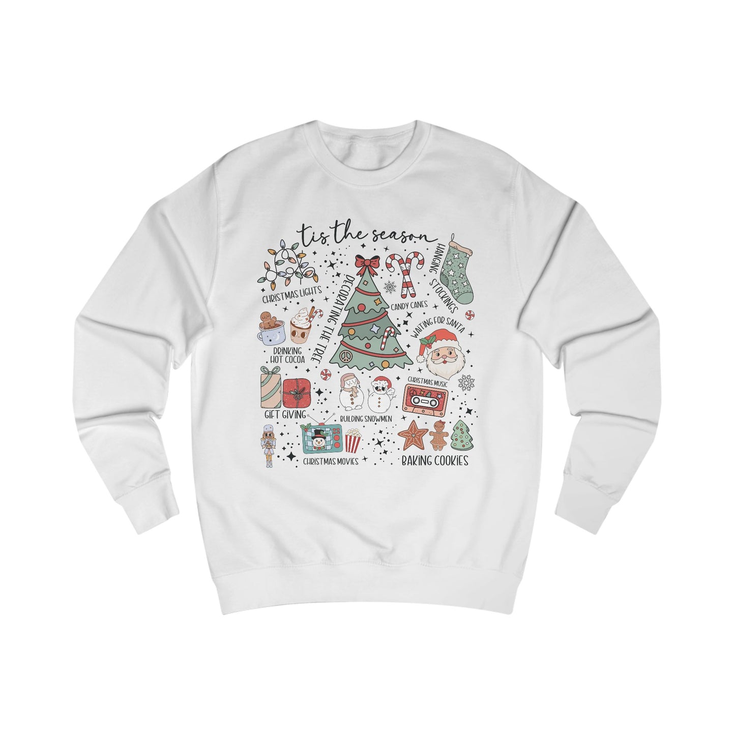 Cozy Holiday Doodle graphic Sweatshirt, Unisex Christmas Sweatshirt, Festive Gift, Seasonal Wear, Cute Winter Style