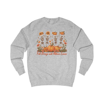Fall Pumpkins and Skeleton Unisex Sweatshirt, Cozy Autumn Apparel, Halloween/Thanksgiving Gift