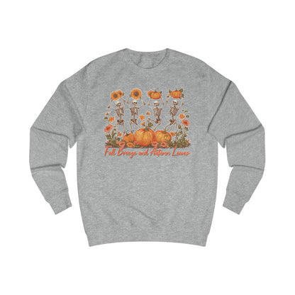 Fall Pumpkins and Skeleton Unisex Sweatshirt, Cozy Autumn Apparel, Halloween/Thanksgiving Gift