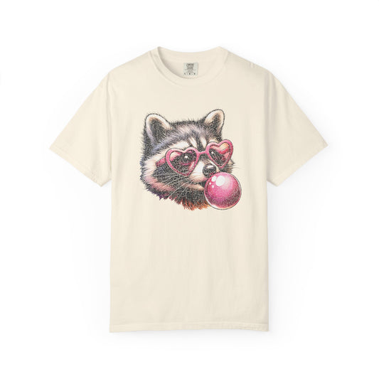 Cute Bubblegum Raccoon with Heart Sunglasses T-shirt