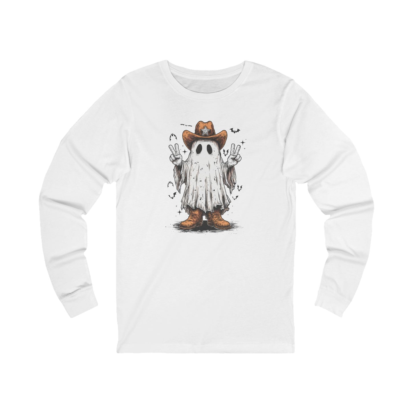 Spooky Cowboy Peace Ghost Long Sleeve Tee - Halloween long sleeve tee Unisex Shirt