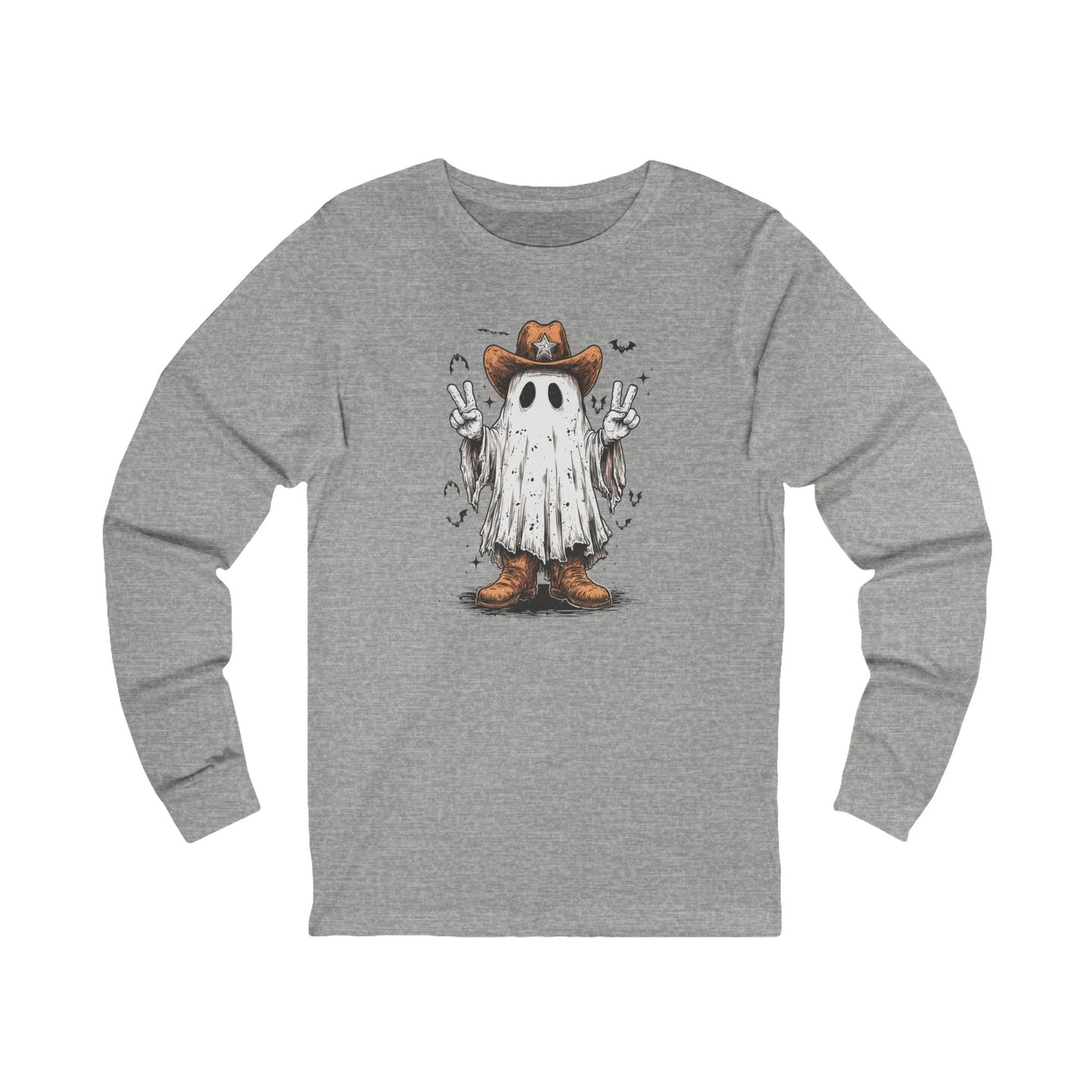 Spooky Cowboy Peace Ghost Long Sleeve Tee - Halloween long sleeve tee Unisex Shirt
