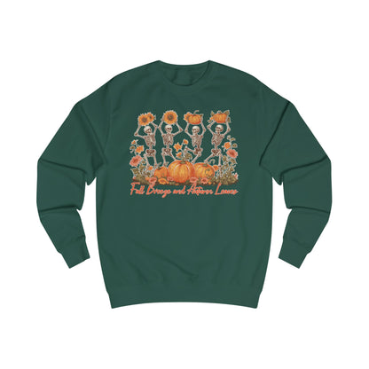 Fall Pumpkins and Skeleton Unisex Sweatshirt, Cozy Autumn Apparel, Halloween/Thanksgiving Gift