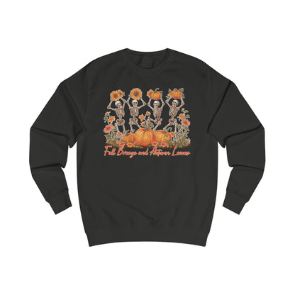 Fall Pumpkins and Skeleton Unisex Sweatshirt, Cozy Autumn Apparel, Halloween/Thanksgiving Gift