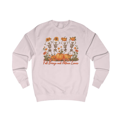 Fall Pumpkins and Skeleton Unisex Sweatshirt, Cozy Autumn Apparel, Halloween/Thanksgiving Gift