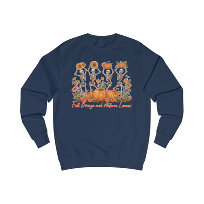 Fall Pumpkins and Skeleton Unisex Sweatshirt, Cozy Autumn Apparel, Halloween/Thanksgiving Gift
